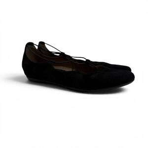 Earthies by Earth Women's 10 Black Suede Essen Lace Up Ballet Flats Pointed Toe